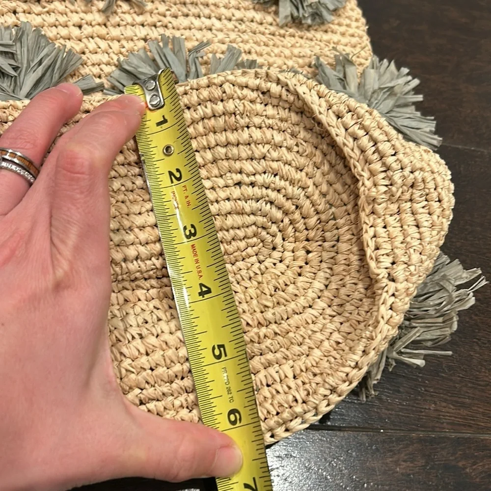 The Little Market Straw Bag Gray Beige Handbag PomPom New without Tags